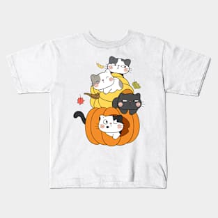 Stacked Cat Pumpkins Kids T-Shirt